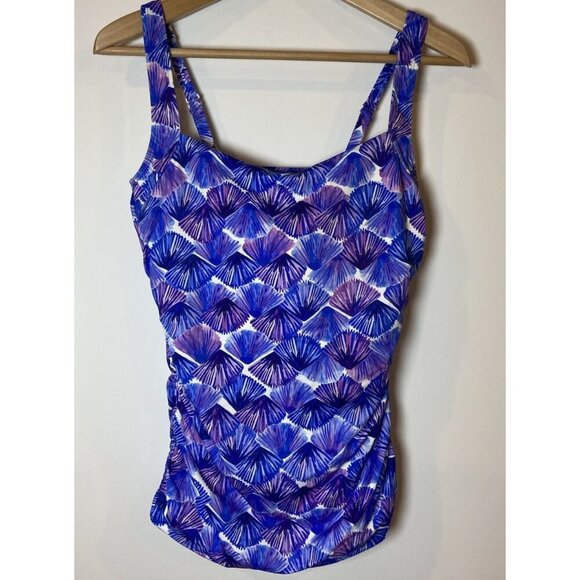Miraclesuit Talbots Tankini Top Bathing Suit Swim Blue Purple Underwire Size 12 - Picture 1 of 4